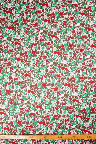 Silk satin printed little flower red-green-brown