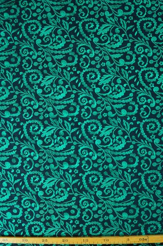 Dupion silk embroidered wreath dark blue-green