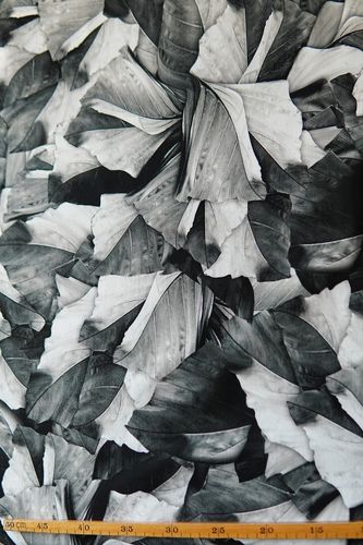 Joustava painettu puuvillakangas lehdet musta-valkoinen