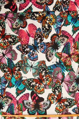 Stretch cotton printed butterflies white