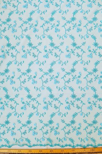 Tulle fabric beaded flowers turquoise