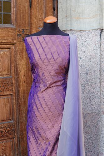 Dupion silk stitched check purple
