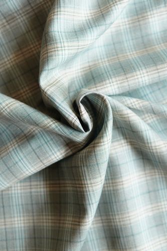 Wool linen fabric check turquoise-sand