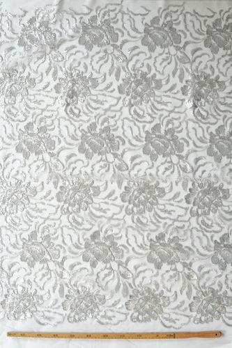 Sequin embroidered tulle fabric peony silver