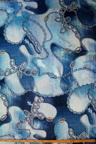Silk satin printed denim blue