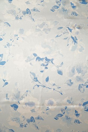 Silk satin printed flowers light blue