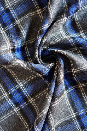Wool fabric check grey-blue
