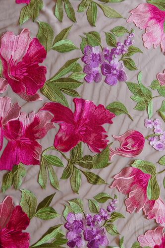 Embroidered large flowers fuchsia